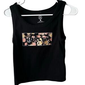 EUC Juniors Hurley Black floral cropped tank top sz M